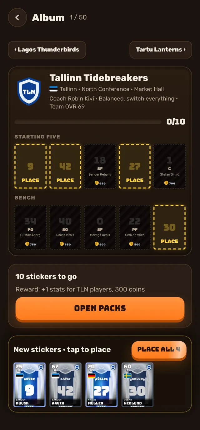 Club album sticker book with stickers to place