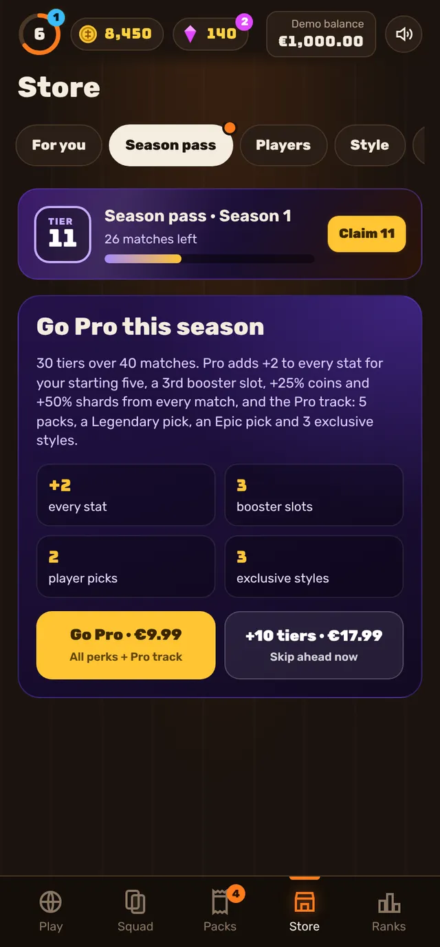 Season pass with Pro perks