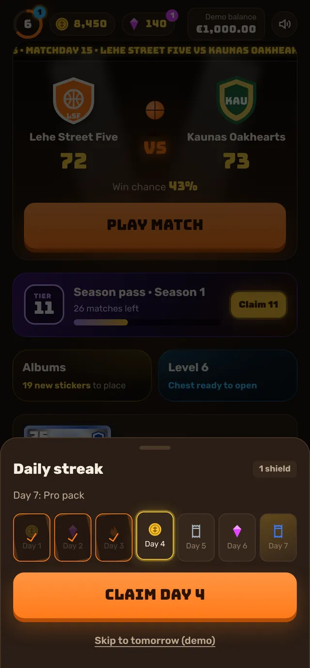 Daily streak ladder with a reward ready to claim