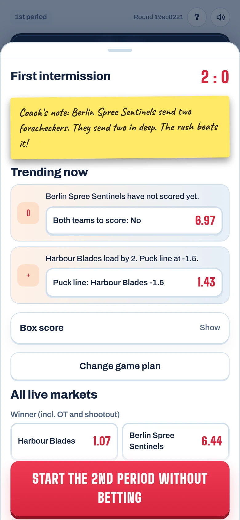 Intermission: coach's note, trending markets and live odds